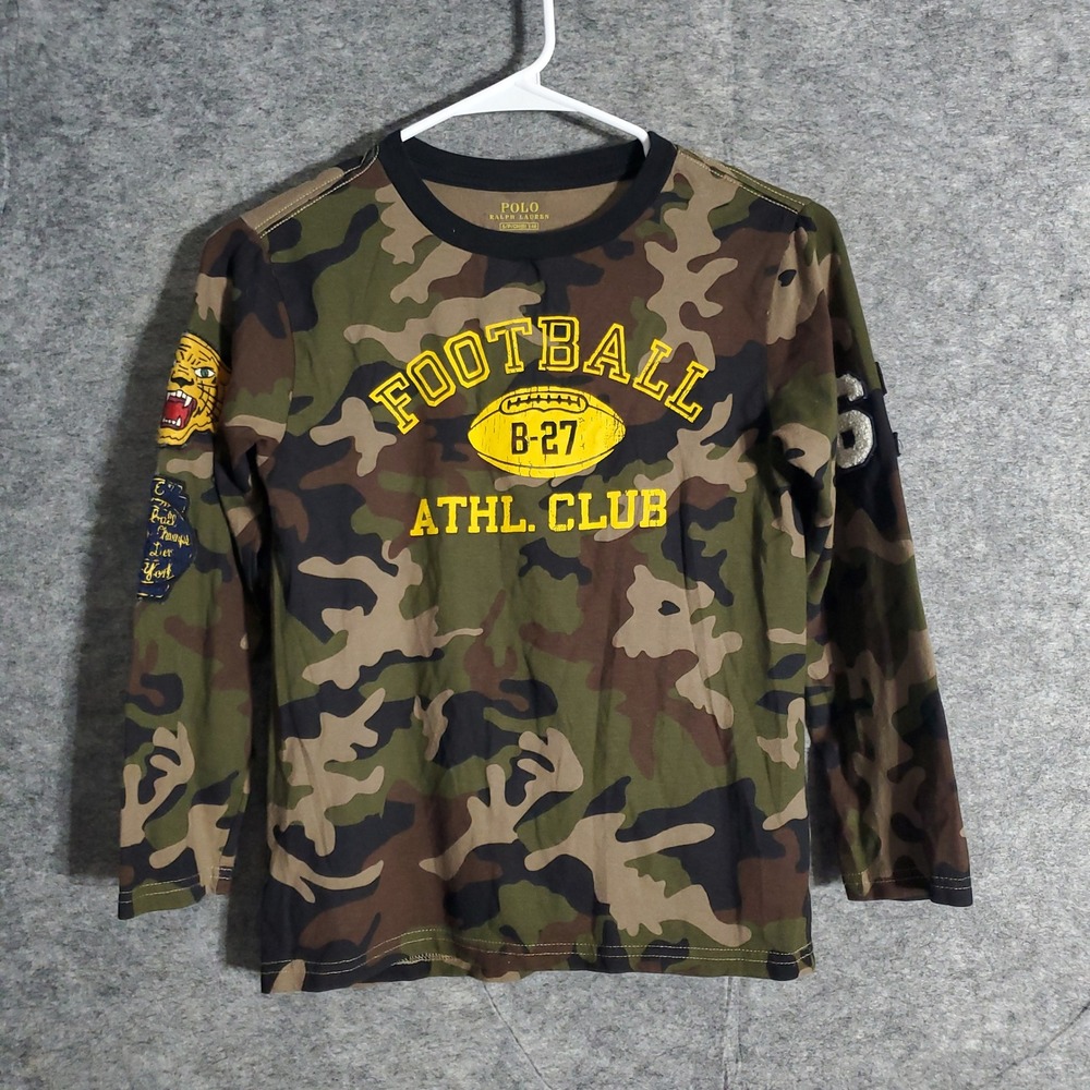 Polo Ralph Lauren Long Sleeve T Shirt Boys S Camo Football Athletic Club Athlete